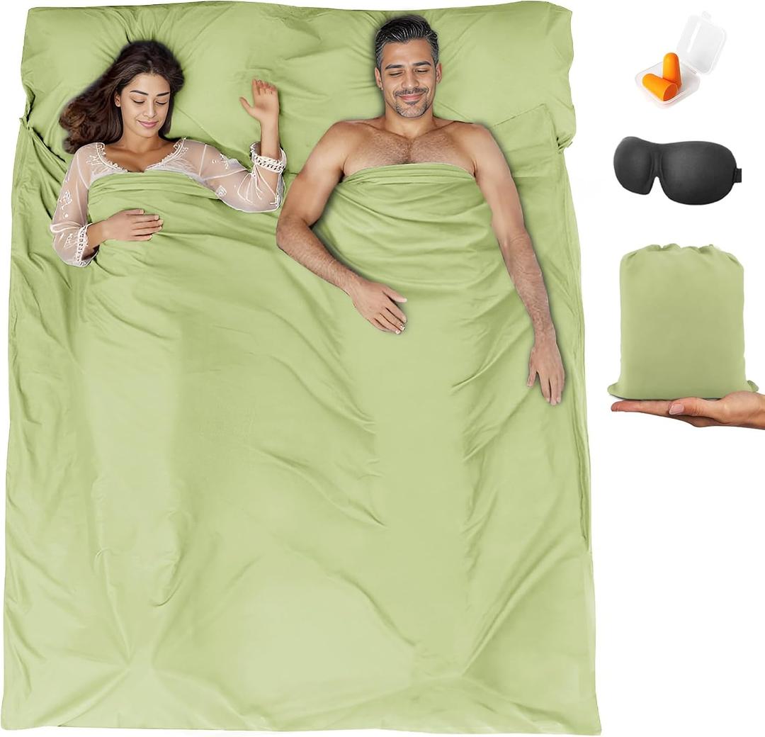 Sleeping Bag Liner,Travel Sheet & Adult Sleep Sack, Camping Sheets Travel Sleep Sack for Backpacking,Hotels & Hostels -Lightweight Single &Double Travel Sheet Camping Sheets, 
82.7"L x 70.9"W