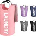 WOOHA 95L Large laundry basket,Collapsible laundry hamper, Tall Clothes Baskets Folding Washing Bin Foldable Fabric Hamper Bags for Bedroom, Closet,Bathroom,College,laundry bag,pink (95L-XL)