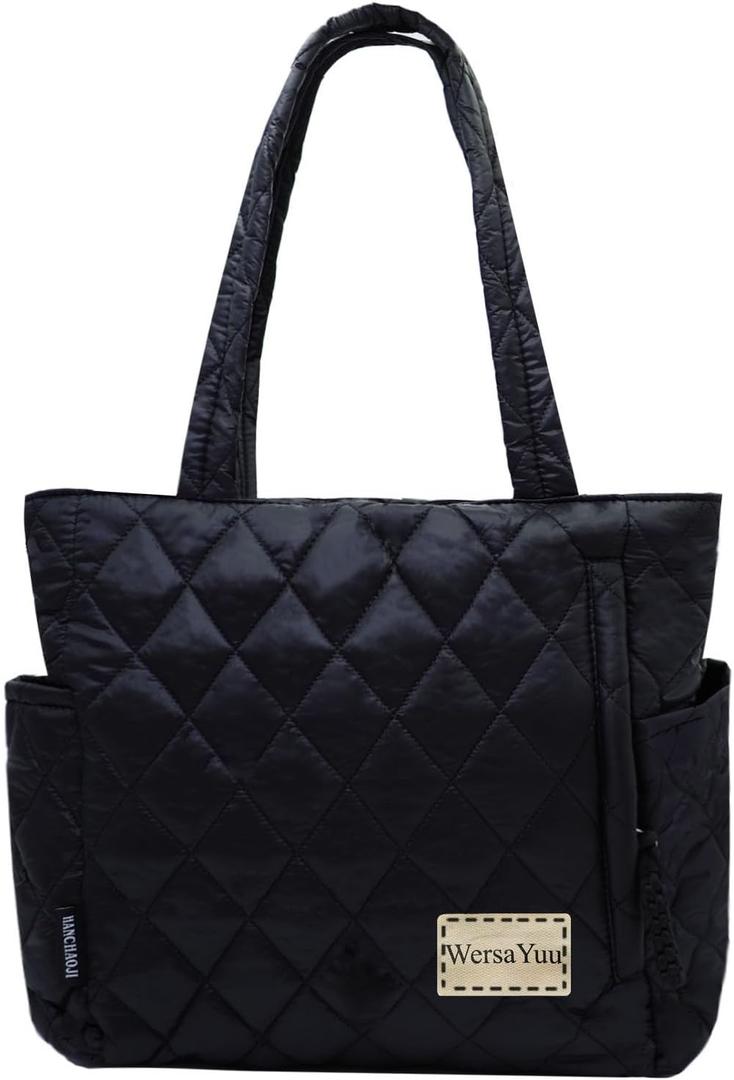 Puffer Tote Bag for Women, Lightweight Tote Handbag with Compartments, Quilted Shoulder Bag for Work Travel Sport