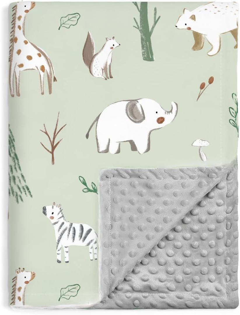 BORITAR Baby Blanket for Boy Girls Soft Lightweight Minky Blanket with Double Layer Dotted Fleece Backing for Toddler Infant Newborn with Lovely Woodland Animal Design, 30 x 40 Inch