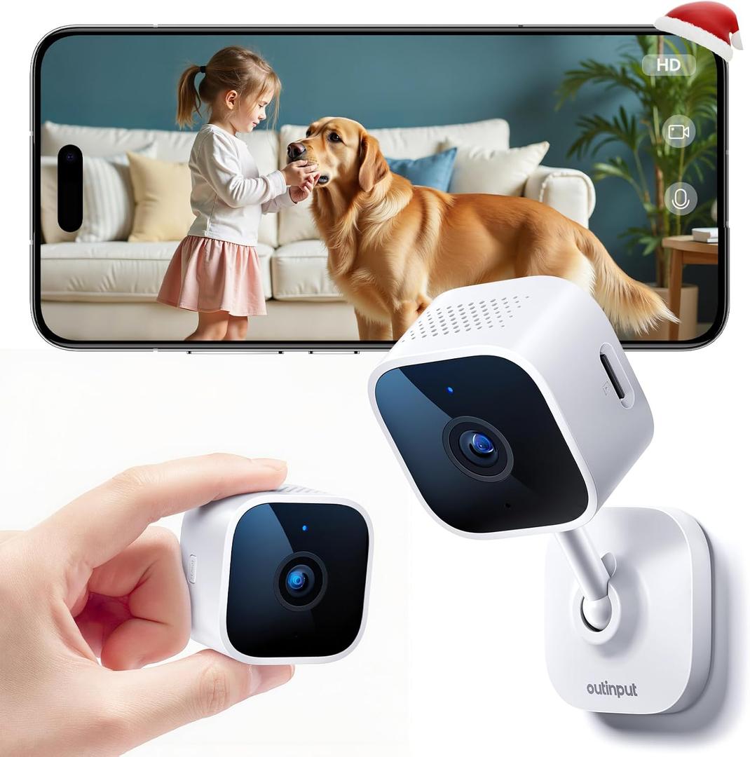Outinput Indoor Security Camera, 2K WiFi Home Camera for Baby Monitor/Pet/Dog, Motion Detect, Night Vision, 2-Way Audio, Instant App Alerts, Cloud & Local Storage, Share to Family (White) (Mini Block)