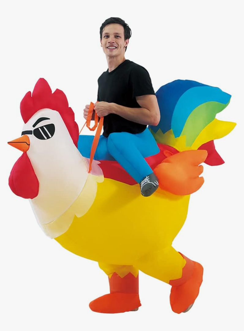 Inflatable Adult Halloween Costumes Blow up Chicken Ride on Rooster Costume for Halloween Funny Riding Costume Men Women Cosplay Party