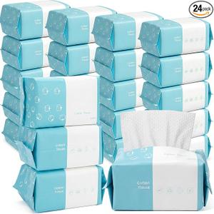 Riakrum 24 Pack Disposable Towelettes Face Towel Bulk Cotton Face Tissues Soft Facial Tissue Dry Wet Use for Sensitive Skin Care Makeup Removing Surface Cleaning (2400 Counts)