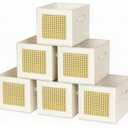 homyfort Cube Storage Organizer Bins, 11x11 Inch Bins Baskets Box for Cube Storage, Made from Natural Bamboo and Sturdy 210D Oxford Fabric, Set of 6, Beige