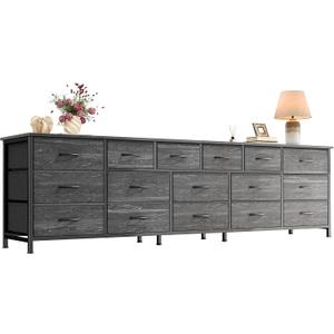 Huuger 77.6" Long Dresser for Bedroom, 16 Drawer Fabric Dresser for Closet, Wide Chest of Drawers with Storage, TV Stand for 65, 75, 85 Inch TV, 77.6" W x 12.9" D x 26.7" H, Charcoal Black