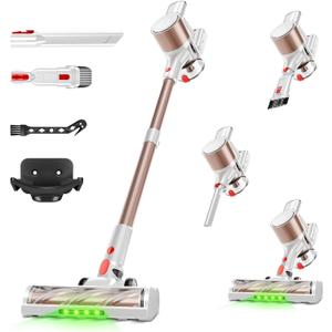 Cordless Vacuum Cleaner, 500W/40Kpa Vacuum Cleaners for Home, Stick Vacuum Cordless with LED Display, Anti-Tangle & Wall Mount, 8 in 1 Lightweight Vacuum for Hard Floors Pet Hair (Gold)