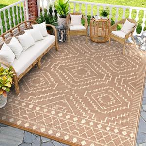 Wonnitar Outdoor Rugs 9x12 Waterproof Plastic Straw Rug, Large Outdoor Camping Rug for RV, Reversible Portable Outside Lightweight Area Rug for Backyard Balcony Beach Picnic, Beige