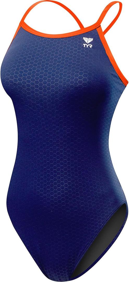 TYR Women’s Hexa Diamondfit Swimsuit, Navy/ Orange, 34