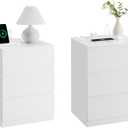 VASAGLE Nightstands with Charging Station, Set of 2, AC Outlets and USB Ports, Bedside Tables, Side Tables with 3 Drawers, Modern Style, 13.8 x 15.7 x 23.2 Inches, Cloud White ULET731W16