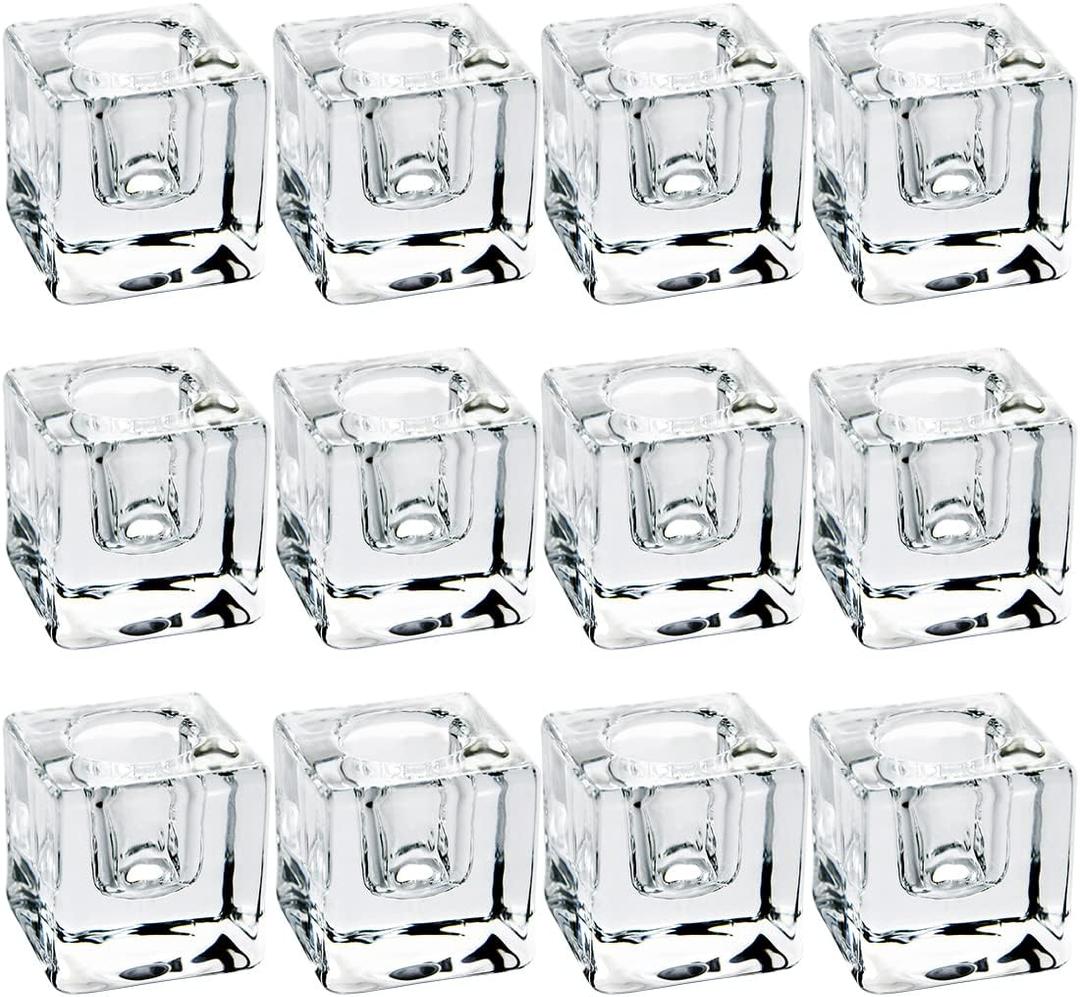 Aglary 11PCS Square Glass Taper Candle Holders for Table Centerpiece. Decorative Crystal Candle Stick Holder Sets. Candle Stand for Wedding, Dinning, Party