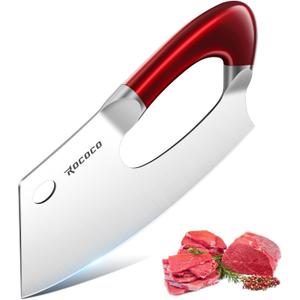 ROCOCO Meat Cleaver Knife Unique Effort Saving Kitchen Knife Professional Stainless Steel Chef Cooking Knives for Cutting Meat Vegetable Father Mother Christmas Gift Red