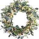 Bibelot 20Inch Artificial Eucalyptus Berry Wreath Green Leaf Eucalyptus Wreaths Spring Summer Wreath for Front Door Window Hanging Wall Party Decorations (20in)