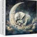 Elephant Moon Puzzles for Adults 1000 Pieces, Vintage Sleeping Elephants Jigsaw Puzzles, Fantasy Space Animal Challenging Puzzle
