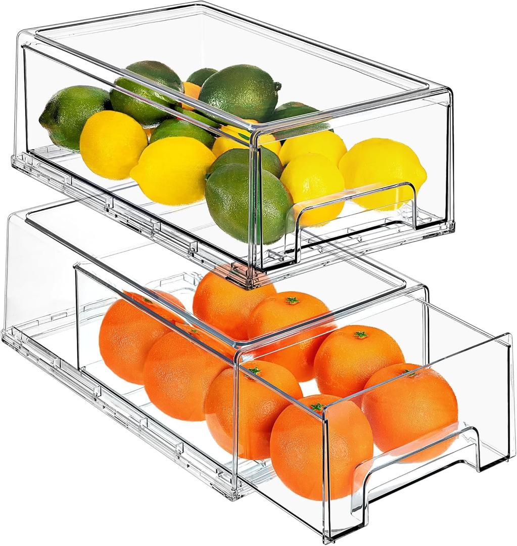 Sorbus Medium Clear Storage Drawers (2 Pack)  Stackable Organizer Drawers for Fridge, Pantry, Kitchen  Pull-Out Storage Bins with Handles, Slide Out Acrylic Drawers