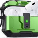 2 x for AirPods Pro 2 Case Cover[Safety Lock][Magnetic One-Click Open][Military Shockproof Armor]Double Rugged Outdoor Wireless Charging Case for AirPods Pro 2nd Generation with Keychain,Grass Green