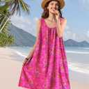 YESNO Summer Dresses for Women Casual Boho Floral Sundresses Sleeveless Scoop Neck Beach Tank Dresses EVS (Pink, M)