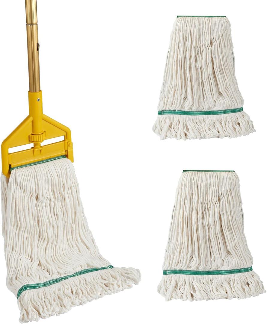 Commercial Industrial Heavy Duty Mop with Two Extra Replacement Mop Head,60" Long Handle Looped-End String Wet Cotton Mops for Floor Cleaning
