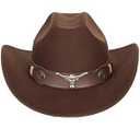 UTOWO Women Men Felt Western Cowboy Hat Classic Roll Up Brim Belt Buckle Cowgirl Fedora with Metal Bull Head 57