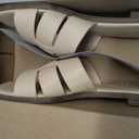 Women's Flat Sandals Dressy Comfortable Square Open Toe Slip On Leather Slide Sandals, Tan Size 8.5