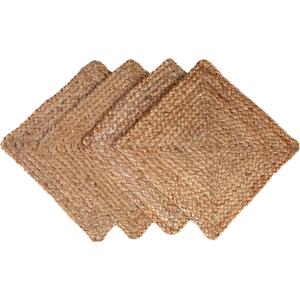 GLAMBURG Jute Braided Placemats Set of 4 Reversible, 100% Jute, Nonslip 13x13 Square Farmhouse Vintage Jute Placemats for Dining Table, Perfect for Indoor Outdoor, Natural