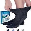 Doctor's Select Diabetic Ankle Socks with Grippers for Men and Women - 4 Pair 1/4 Length Neuropathy Socks for Women (Large, Blue/Gray Pack - 4 Pairs)