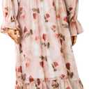 Sunny Spirit Women's Floral Boho Midi Dress 2025 Spring Fall Long Sleeve V Neck Chiffon A-Line Flowy Party Dresses (L)