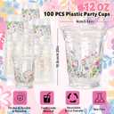 AnyDesign 100 Pcs Spring Floral Plastic Cups 12oz Flower Clear Drinking Cups Wildflower Disposable Cup for Wedding Birthday Baby Shower Party Table Decor Supplies