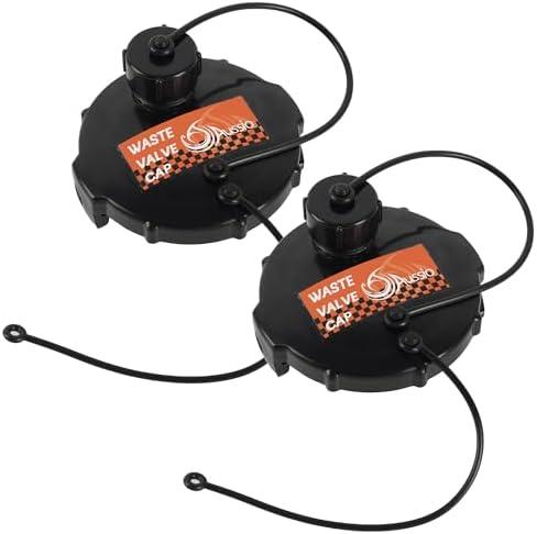 Aussio (2-Pack, Black T1020-1 Waste Valve Cap with Bayonet Hook 3" with Capped 3/4" GHT RV Sewer Cap