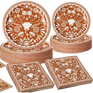 Potchen 180 Pcs Party Plates and Napkins 7'' and 9'' Paper Disposable Plates and Napkins Mexican Summer Beach Party Supplies Decorations Tableware Set Serve 60(Mexico,Brown)