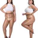 Aaronano 2 Pairs Women's Shiny Pantyhose Plus Size Oil Sheer Tights High Waist Shimmer Stockings (3X-Large-4X-Large, Brown)