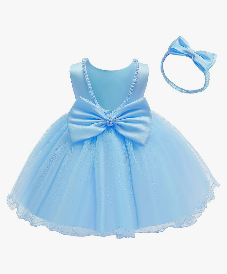  Baby Backless Pageant Dress Toddler Girls Tutu Gown Flower Dresses with Headwear, Size 07