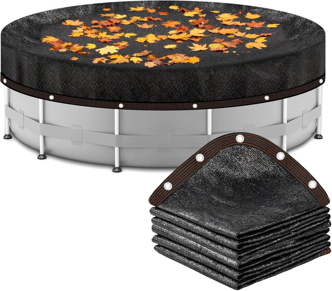 24ft Round Leaf Net Pool Covers for Above Ground Pools,Winter Above Ground Pool Covers Mesh Cover to Catching Leaves, Mesh Tarp with Grommets, Resistant Garden Sun Shade Netting(Only Cover), Black 