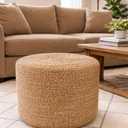 Jute Pouf Ottoman | Footrest Pouf | Hand Braided - Round Boho Pouffe - for Living Room, Bedroom, Nursery (20"x20"x10") Natural