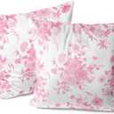 Yobvec Pink and White Floral Pillow Covers Home Bedroom Decor, Chinoiserie Throw Pillowcase Cushion Cover for Bed Sofa Couch, 2 Sets, 18x18 Inch