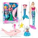 Mermaid Princess Doll Playset, Color Changing Mermaid, Dress Up Doll 12" and Dress Doll 3" and Dolphin, Color Change by by Reversing the Sequins Mermaid Toys for Little Girls and Play Gift Set Aged 3+