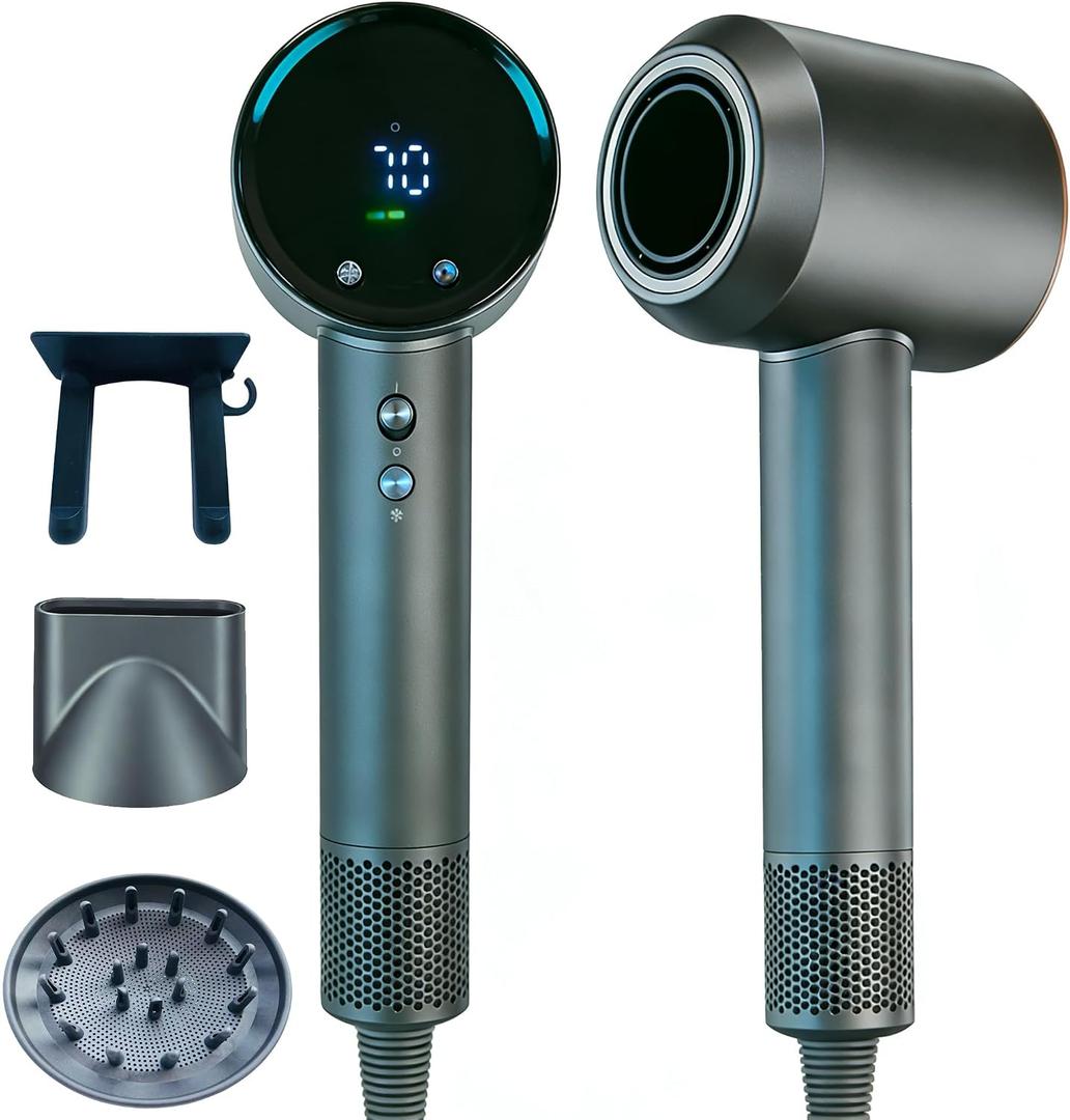 STFF ion Hair Dryer high Speed brushless Motor with Blow Dryer Diffuser,1400W Ultra-Fast Dryer,Ultra-Ligh, Low Noise,Intelligent LCD Display,for Women/Girls