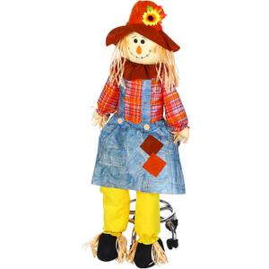 Shappy 60 Inch Large Fall Scarecrow Sitter Halloween Decoration Country Charm Harvest Outdoor Indoor Sitting Scarecrow for Garden Home Yard, Girl Style