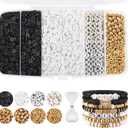 White Black Clay Beads Bracelet Making kit, Funtopia Heishi Beads Polymer Clay Beads for Jewelry Making, Friendship Bracelet Kit with Gold Beads Alphabet Letter Beads for Girls Adults (6mm)
