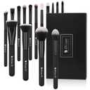 DUcare Makeup Brushes 15Pcs Premium Synthetic Kabuki Makeup Brush Set, Professional Foundation Concealers Powder Blush Blending Face Eye Shadows Black Brush Sets - Black