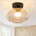 Semi Flush Mount Ceiling Light,Vintage Bathroom Light Fixture,Black Hallway Close to Ceiling Light,Industrial Kitchen Light Fixtures,Farmhouse Ceiling Light for Entryway,Foyer，E26,9 Inch Glass Shade