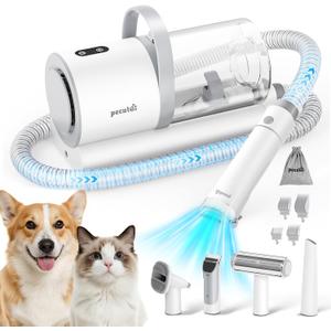 Pecute Dog Grooming Vacuum, 4-in-1 Pet Grooming Kit with Clipper, Brush, 12000Pa Dog Vacuum for Shedding with 1.5L Dust Cup, Storage Pocket, Low Noise Pet Vacuum for Dog & Cat, Home Grooming