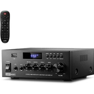 Moukey Amplifier Home Audio, 2.0 Channel Stereo Receivers with Bluetooth 5.3, Full Function Remote, FM, RCA, USB, 2 Mic in, 300W Peak Power, for Karaoke, Garage, Home Theater, MAMP3