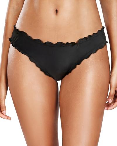 Tempt Me Women Black Bikini Bottom Ruffle Scrunch Butt Bathing Suit Bottoms Moderate Swimsuit Bottom M