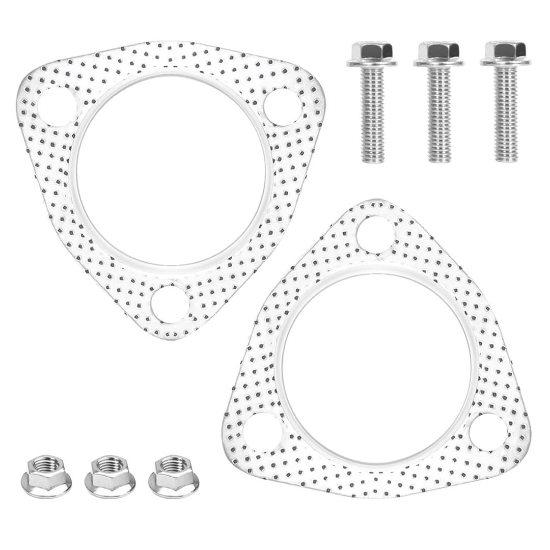 2PCS Exhaust Gasket Set 2.5" Triangular 3 Holes Exhaust Flange Gasket with 3PCS Exhaust Bolts, Universal Exhaust Manifold Gasket Car Accessories for Most Cars,Trucks,SUVs(2.5 Inches)