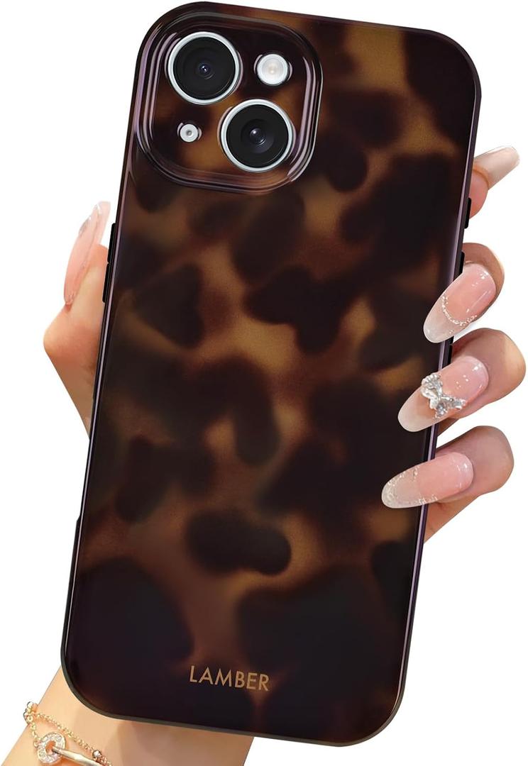 Compatible with iPhone 15 Plus Case 6.7 inch,Tortoise Shell Chic Amber Brown Print Leopard, Classic Soft TPU Protective Shockproof Case for iPhone 15 Plus