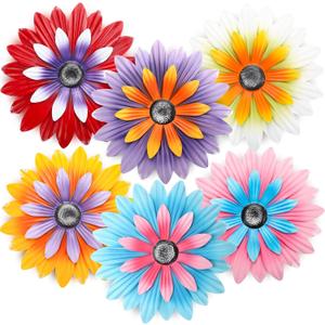 Zhehao 6 Pcs Metal Flower Wall Art Decor Sunflower Wall Decorations Hanging Outdoor Metal Art Multicolored Handmade Metal Flowers Outdoor Decor(Bright Color,8 Inch)