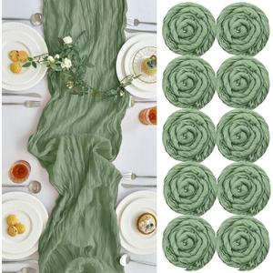 IVAPUPU 10 Pcs Cheesecloth Table Runner - 10ft Sage Green Boho Gauze Cheese Cloth Table Runners for Baby Shower Decoration Wedding Party Summer Garden Farmhouse