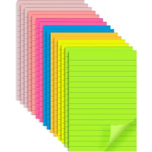 (15 Pads) Lined Sticky Notes 4x6 in Post, 7 Bright Colors with Lines Self-Stick Note Pad it, Strong Adhesive, Big Rectangular Sticky Pads for Office, Home, School, Meeting