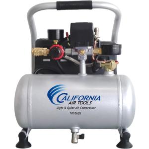 California Air Tools CAT-1P1060S Light & Quiet Portable Air Compressor, Lightweight, Ultra Quiet, Oil-Free, 1 Gallon Steel Tank, .6 HP, 56 dBA Noise Level, Silver
