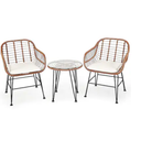 3-Piece Rattan Patio Conversation Set with White Cushions